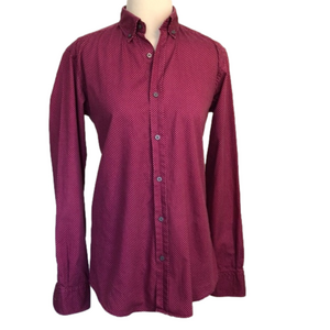 Massimo DUTTI Long Sleeve Burgundy Print Button Down Shirt,‎ Size S